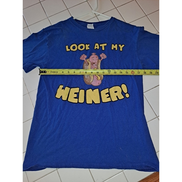 Look at my weiner blue short sleeve shirt size medium funny top unisex hotdog - Picture 5 of 12